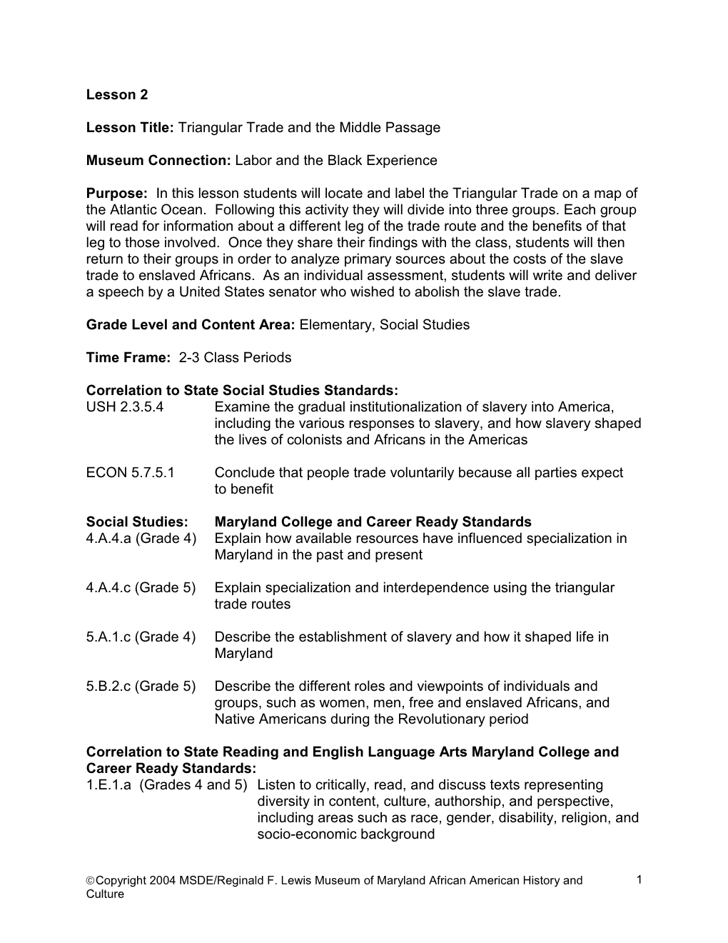 Triangular Trade and the Middle Passage