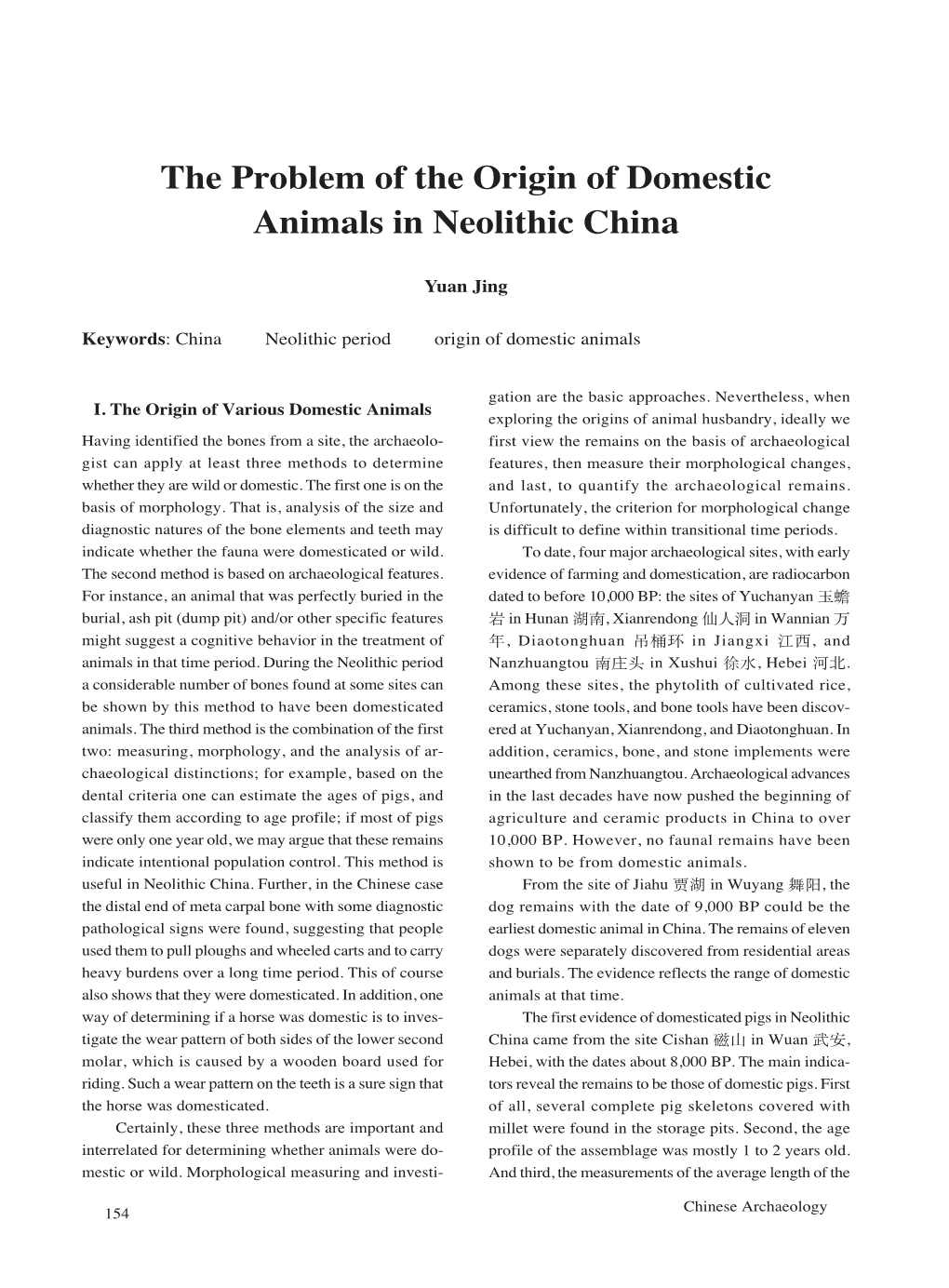 The Problem of the Origin of Domestic Animals in Neolithic China