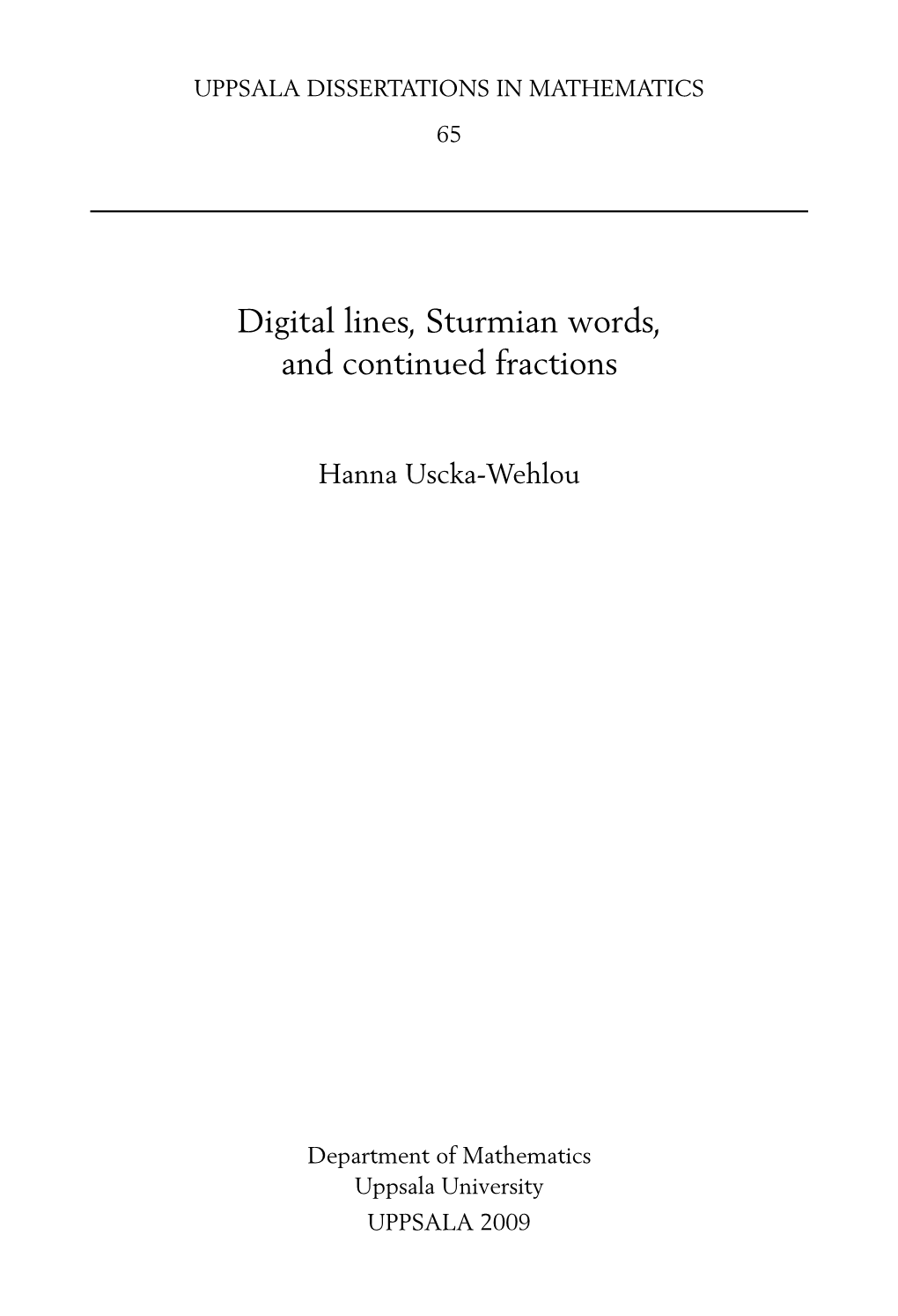 Digital Lines, Sturmian Words, and Continued Fractions