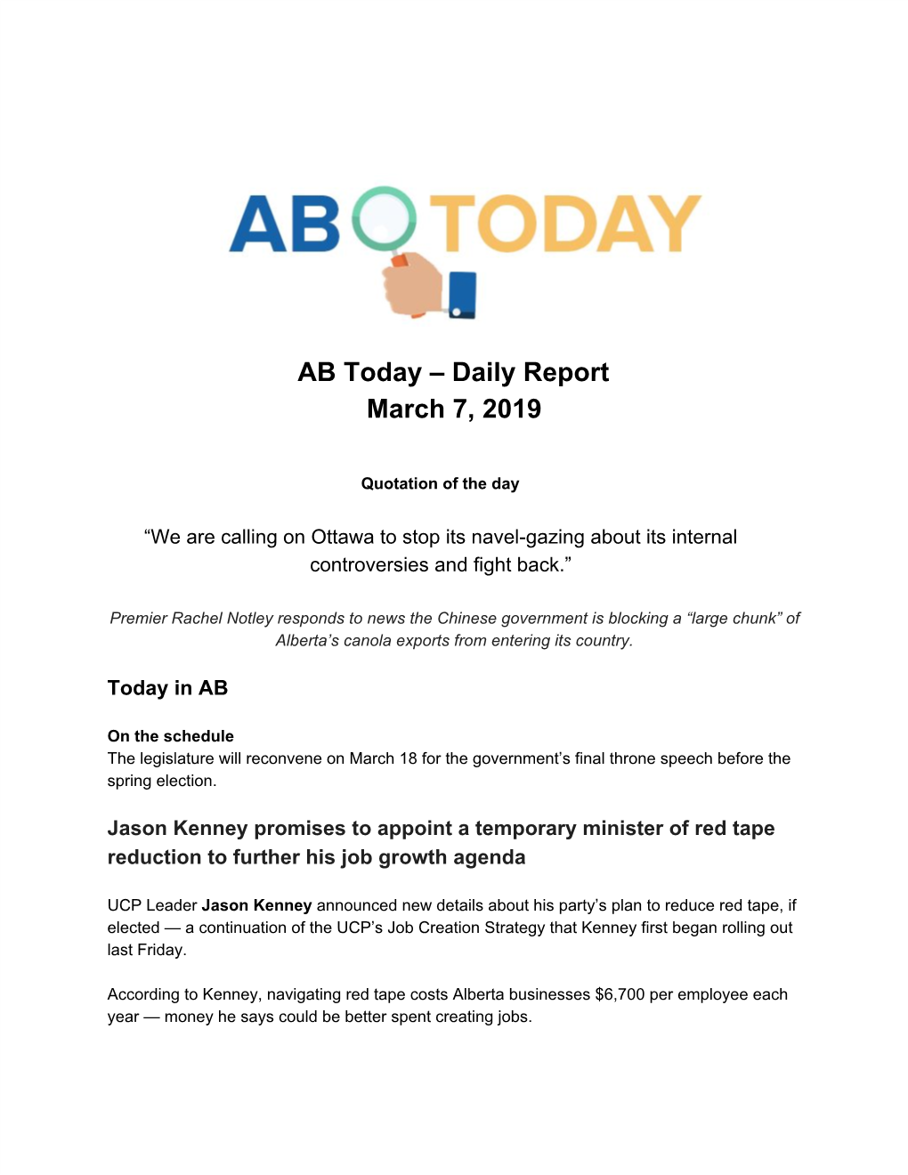 AB Today – Daily Report March 7, 2019