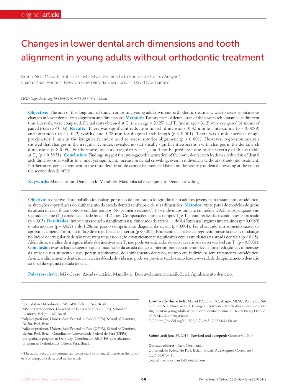 Changes in Lower Dental Arch Dimensions and Tooth Alignment in Young Adults Without Orthodontic Treatment