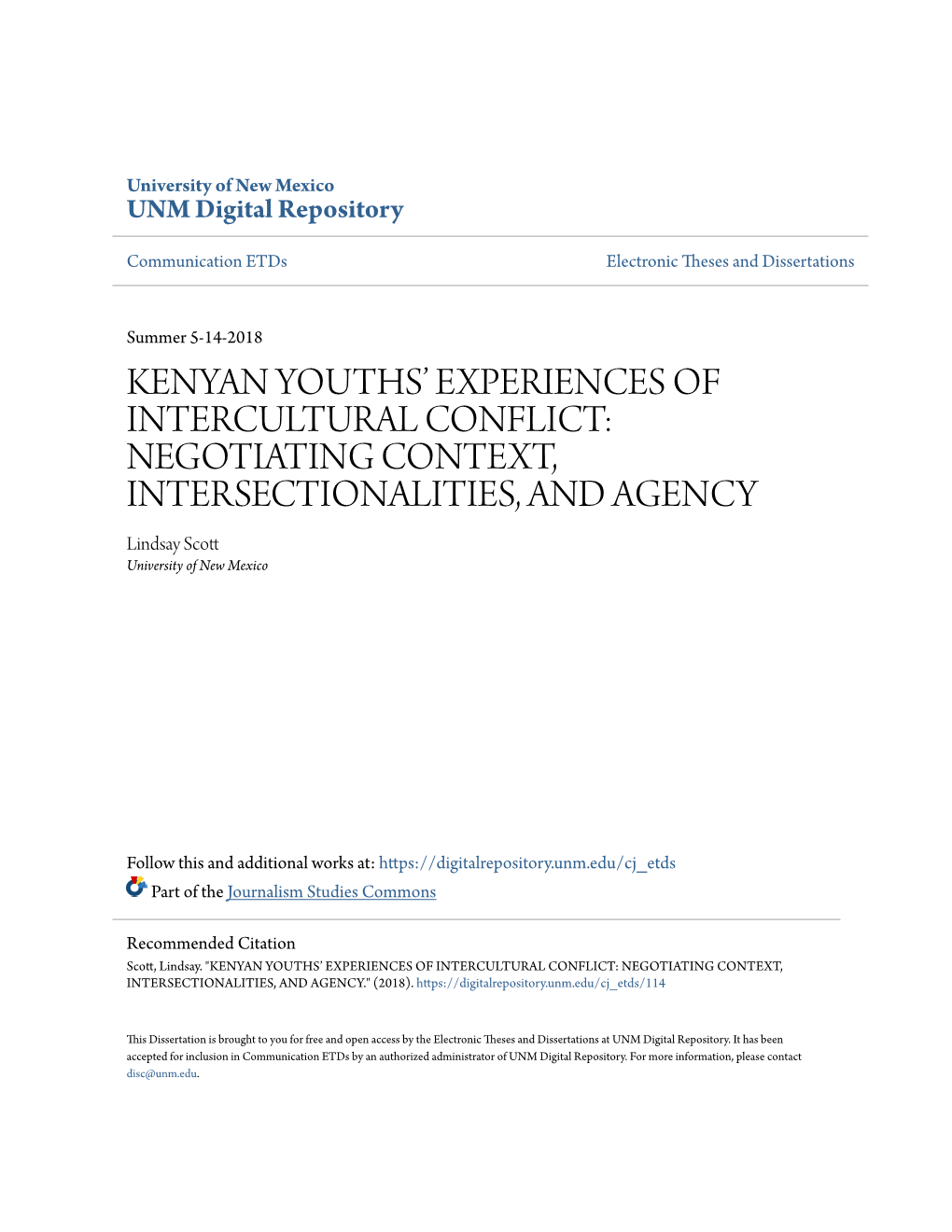 Kenyan Youths' Experiences of Intercultural Conflict: Negotiating Context, Intersectionalities, and Agency