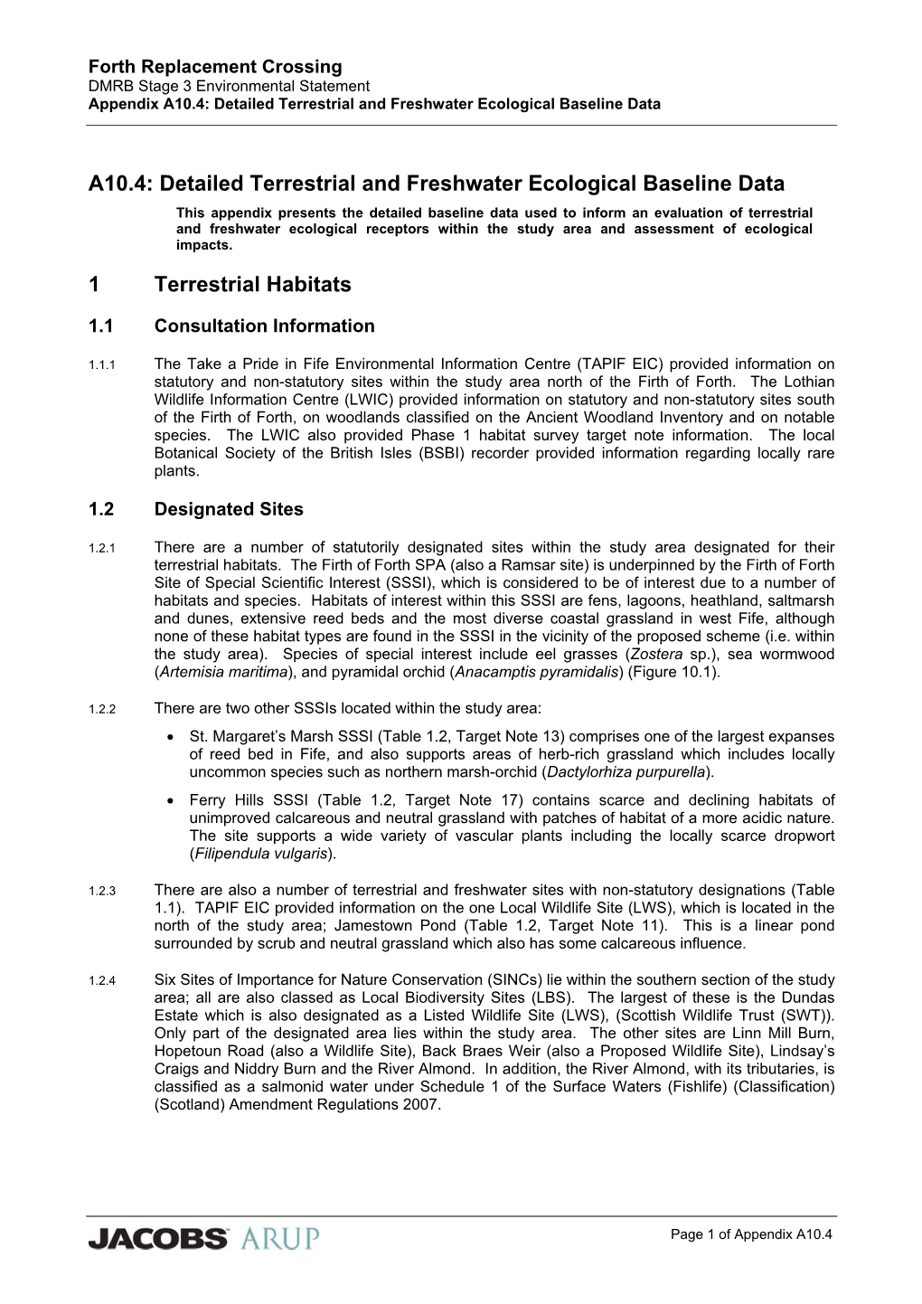 Detailed Terrestrial and Freshwater Ecological Baseline Data