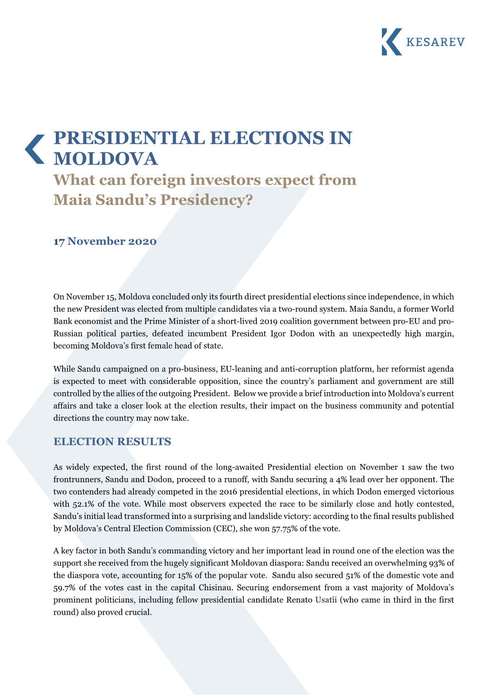 Presidential Elections in Moldova | November 2020