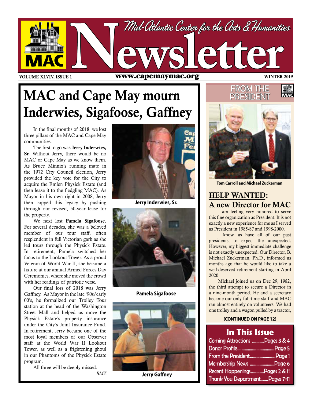 WINTER 2019 from the MAC Andn Cape Mayewsletter Mourn PRESIDENT MAC Inderwies, Sigafoose, Gaffney
