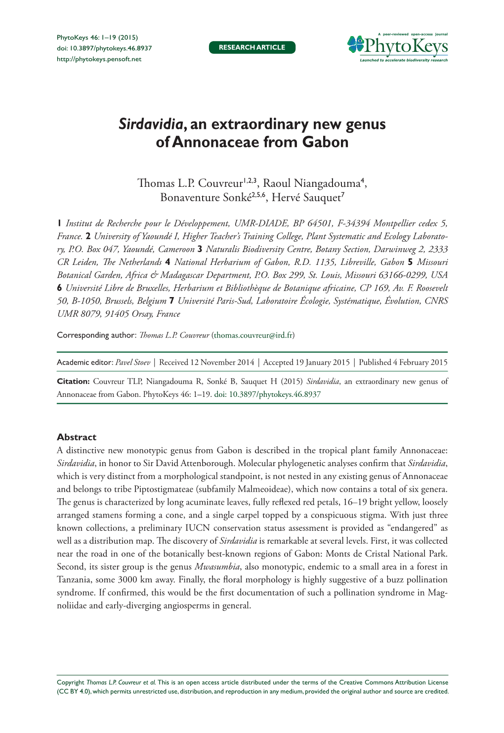 Sirdavidia, an Extroardinary New Genus of Annonaceae from Gabon