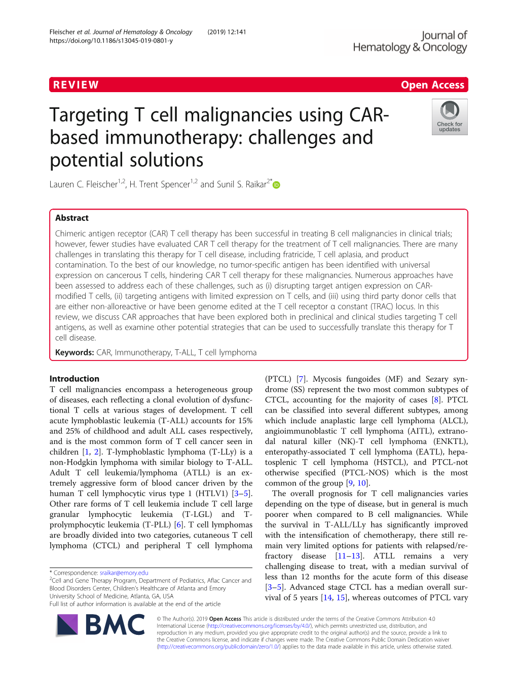 Targeting T Cell Malignancies Using CAR-Based Immunotherapy