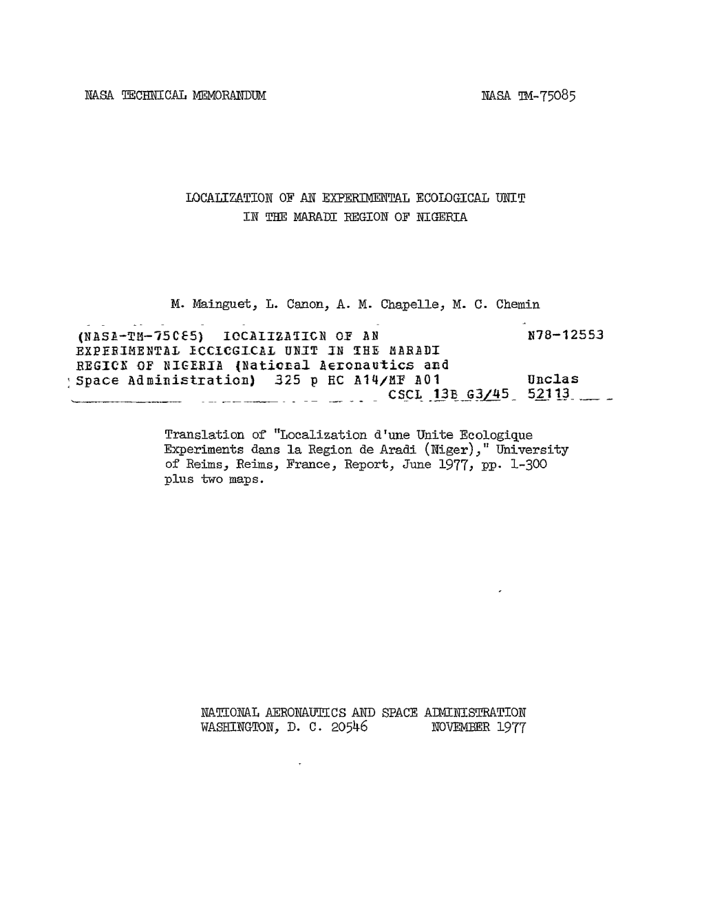 Nasa Technical Memorandum Nasa Um-75085 Localization