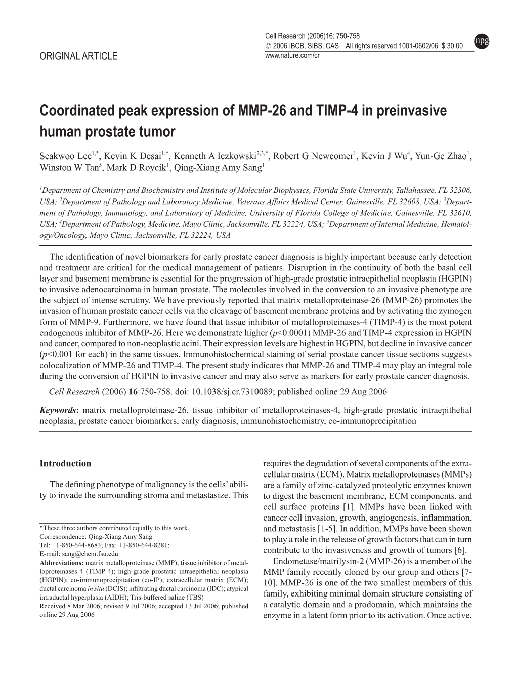 Coordinated Peak Expression of MMP-26 and TIMP-4 in Preinvasive Human Prostate Tumor