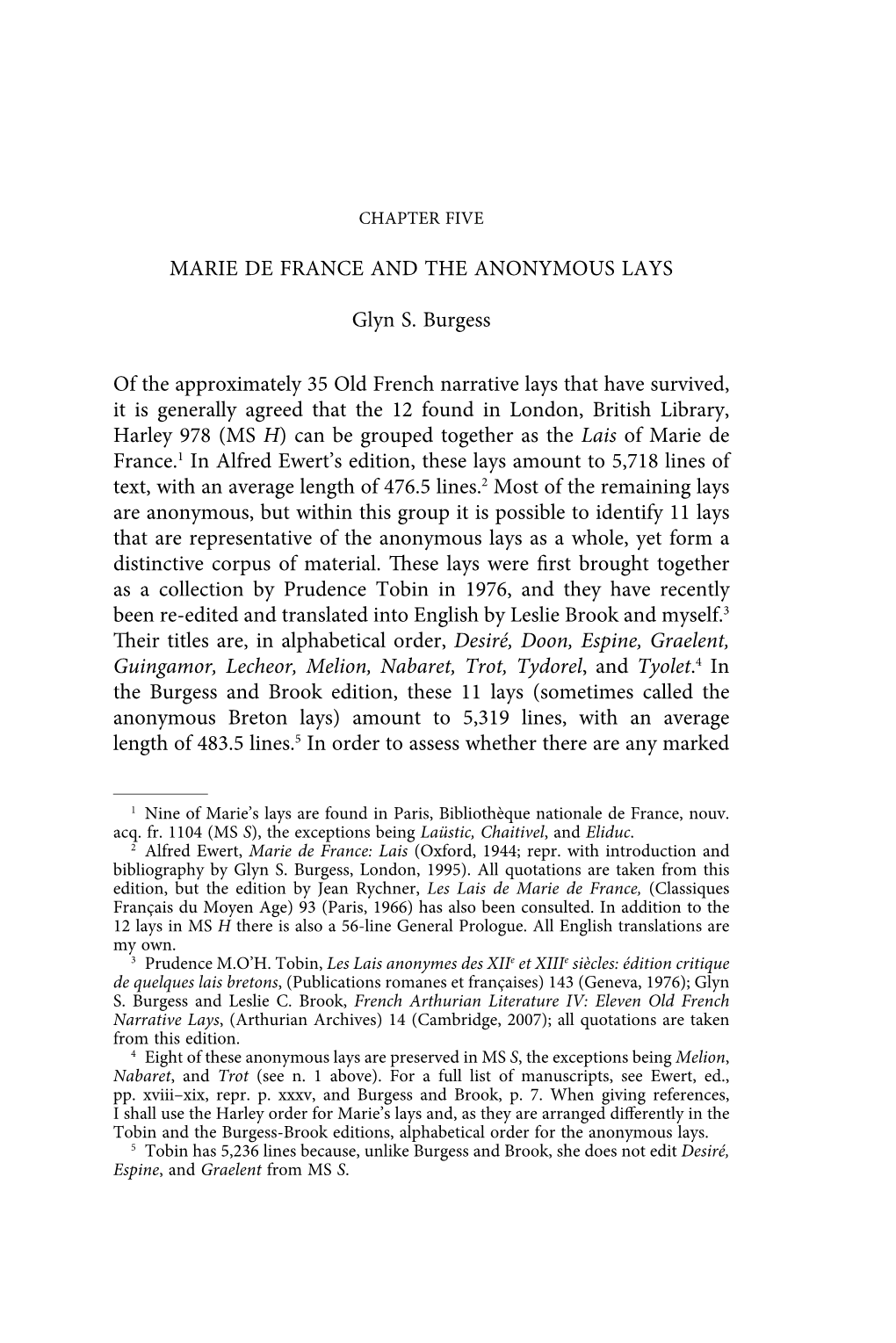 MARIE DE FRANCE and the ANONYMOUS LAYS Glyn S