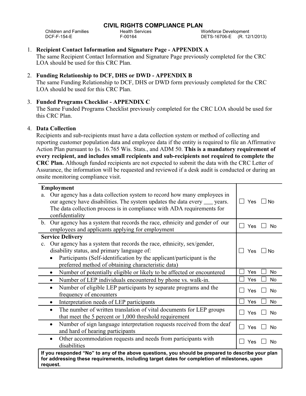 Civil Rights Compliance Plan, F-00164