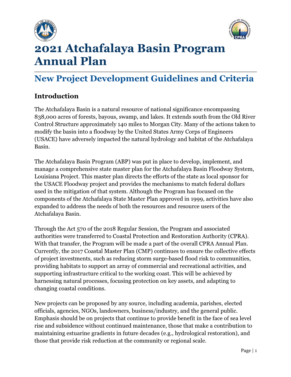 2021 Atchafalaya Basin Program Annual Plan