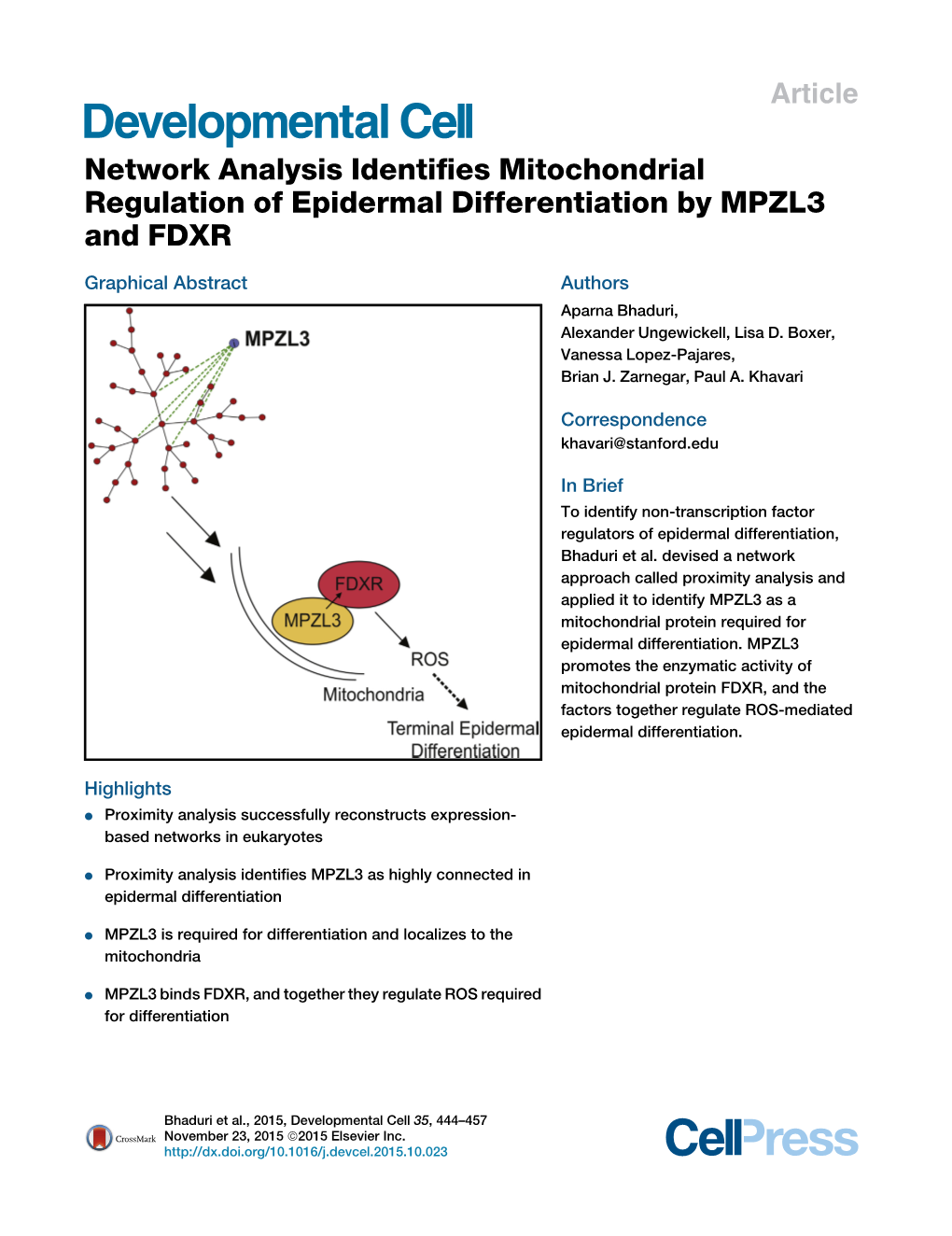 Network Analysis Identifies Mitochondrial Regulation Of