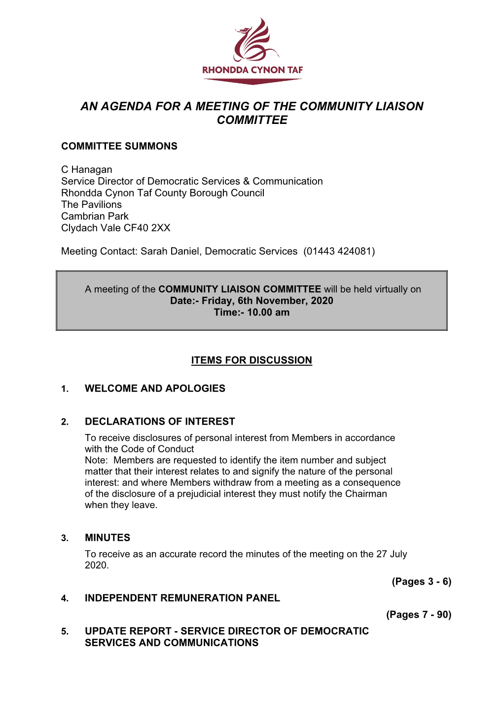 (Public Pack)Agenda Document for Community Liaison Committee