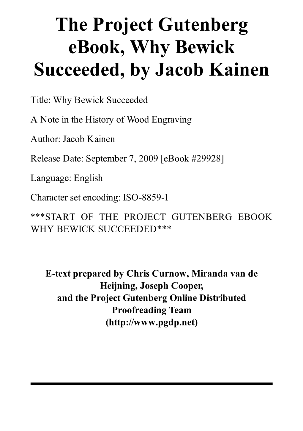 The Project Gutenberg Ebook, Why Bewick Succeeded, by Jacob Kainen