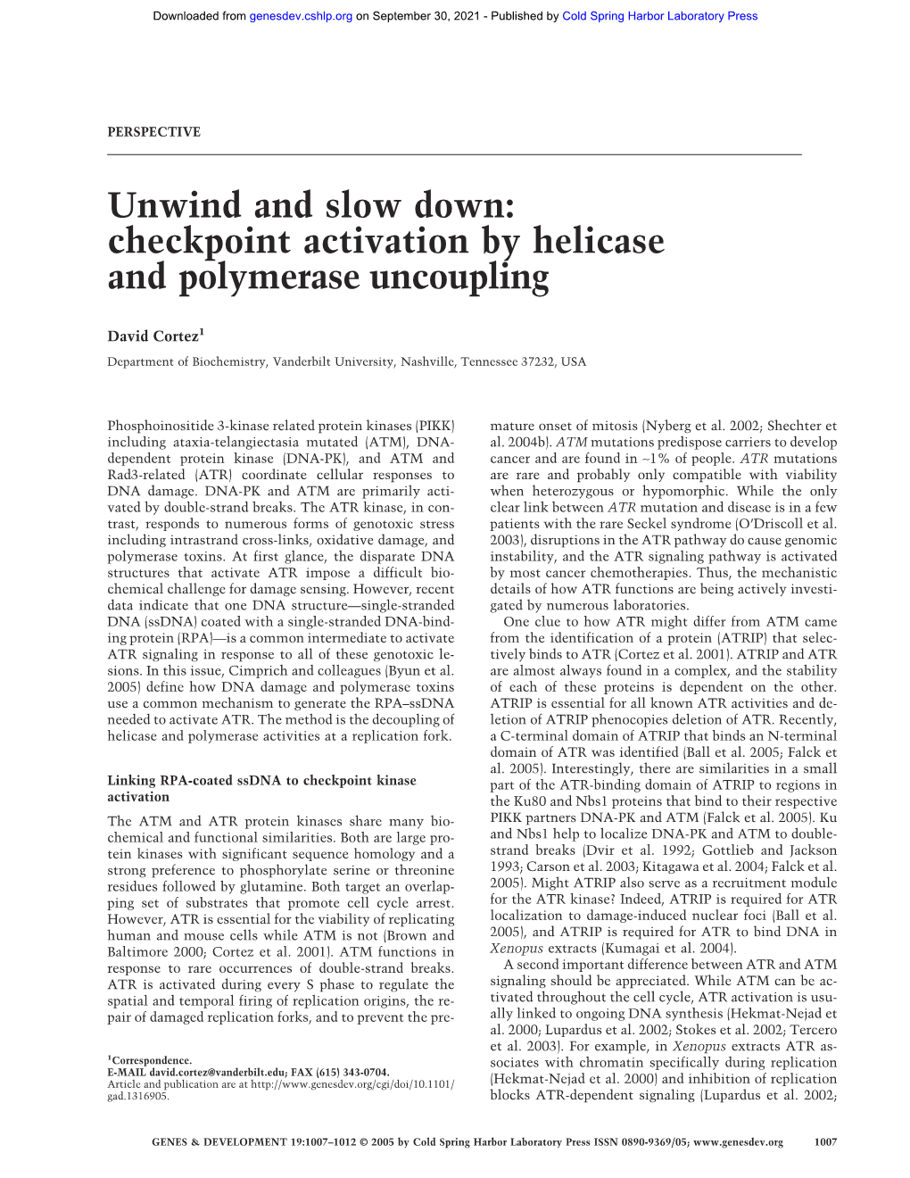 Checkpoint Activation by Helicase and Polymerase Uncoupling