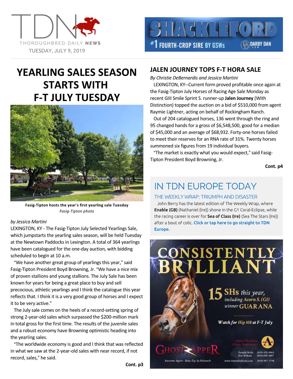 Yearling Sales Season Starts with F-T July Tuesday