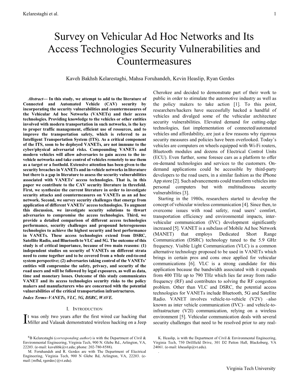 Survey on Vehicular Ad Hoc Networks and Its Access Technologies Security Vulnerabilities and Countermeasures