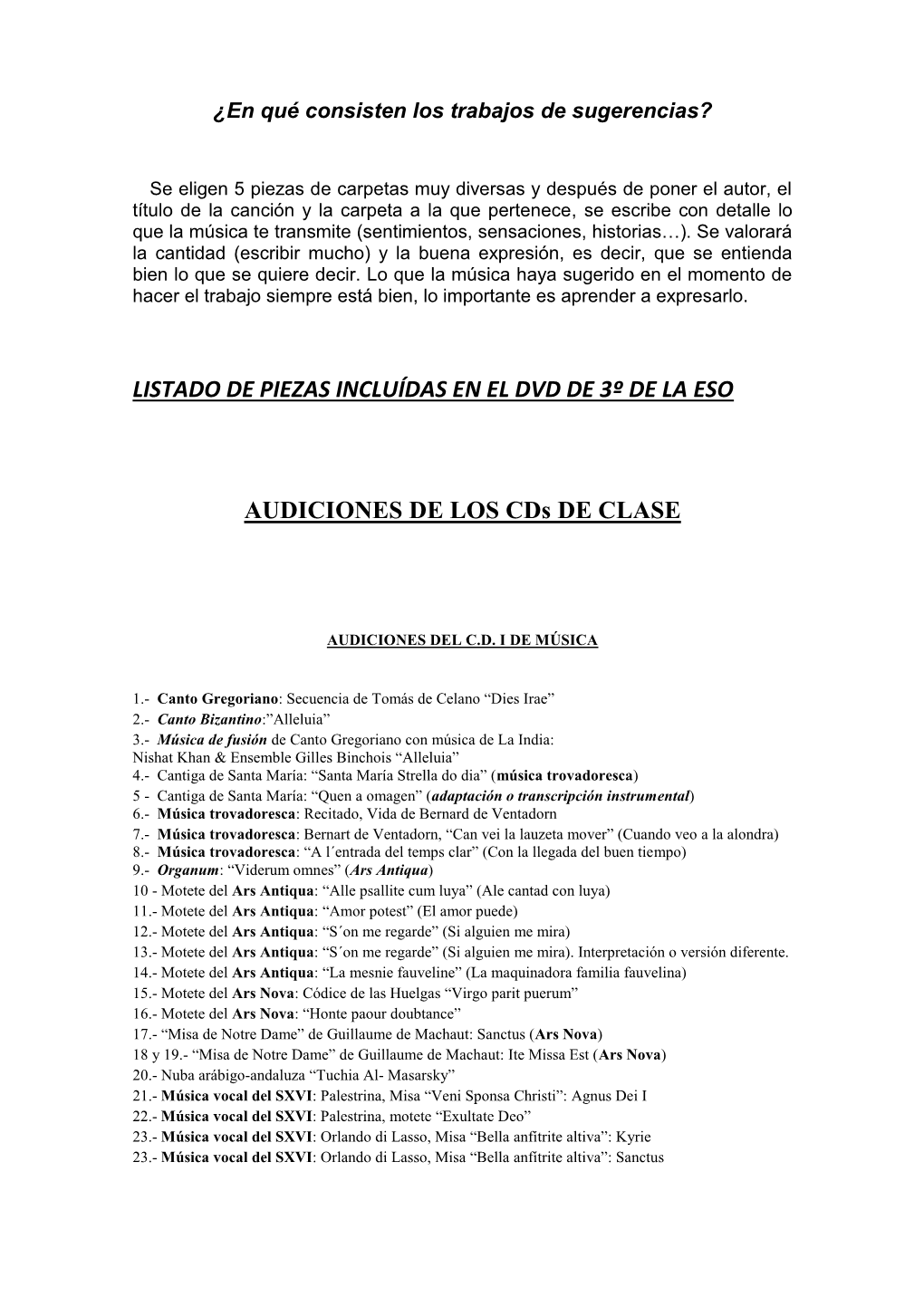 Listado De Piezas Incluídas En El Dvd De 3º De La Eso