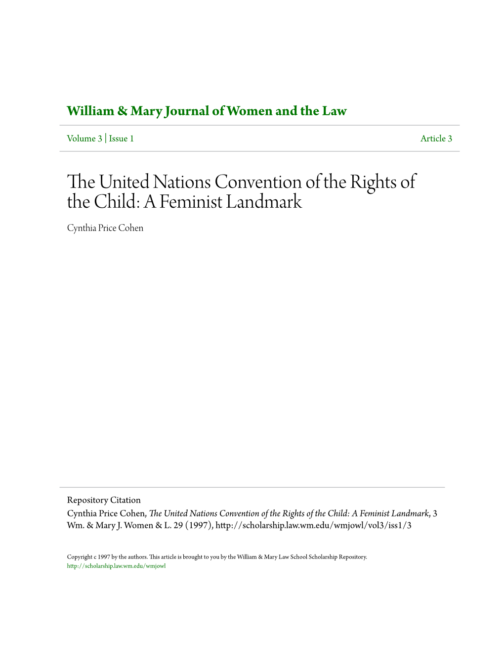 The United Nations Convention of the Rights of the Child: a Feminist Landmark, 3 Wm