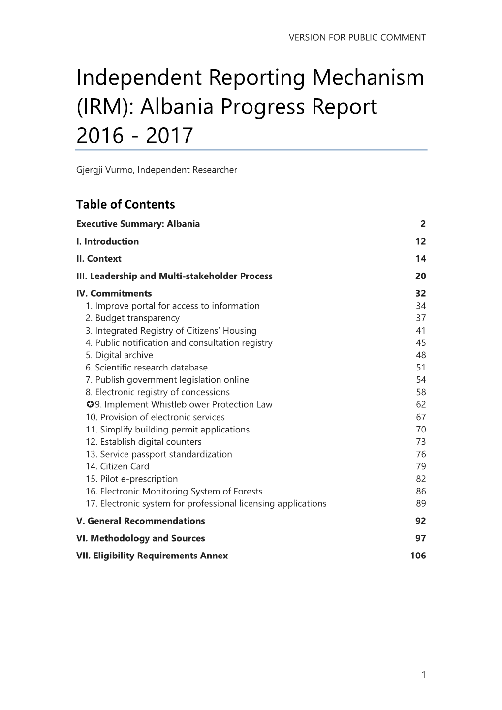 Independent Reporting Mechanism (IRM): Albania Progress Report 2016 - 2017