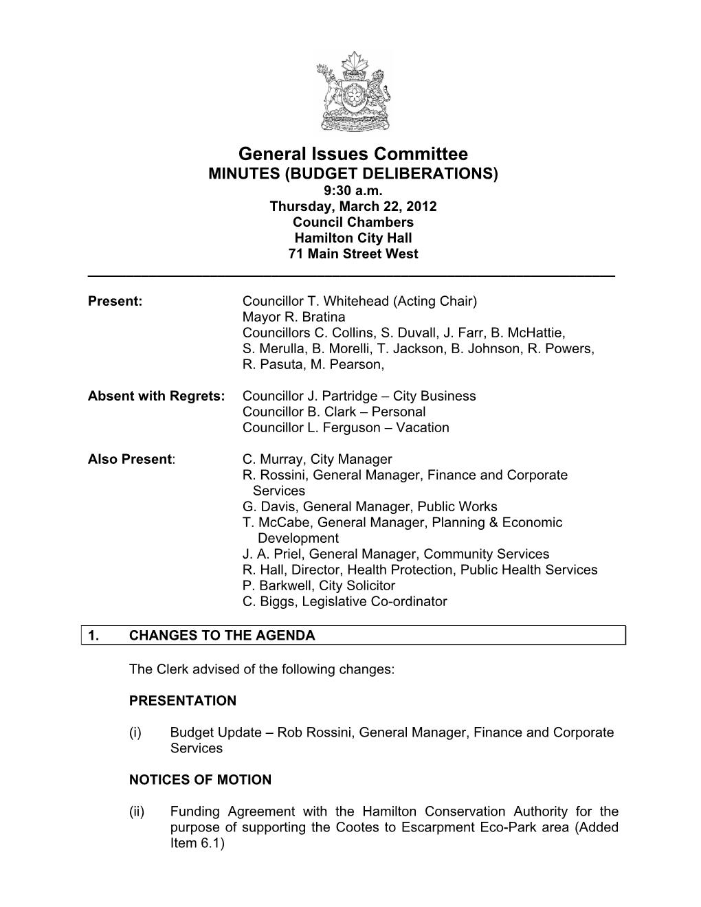 General Issues Committee MINUTES (BUDGET DELIBERATIONS) 9:30 A.M