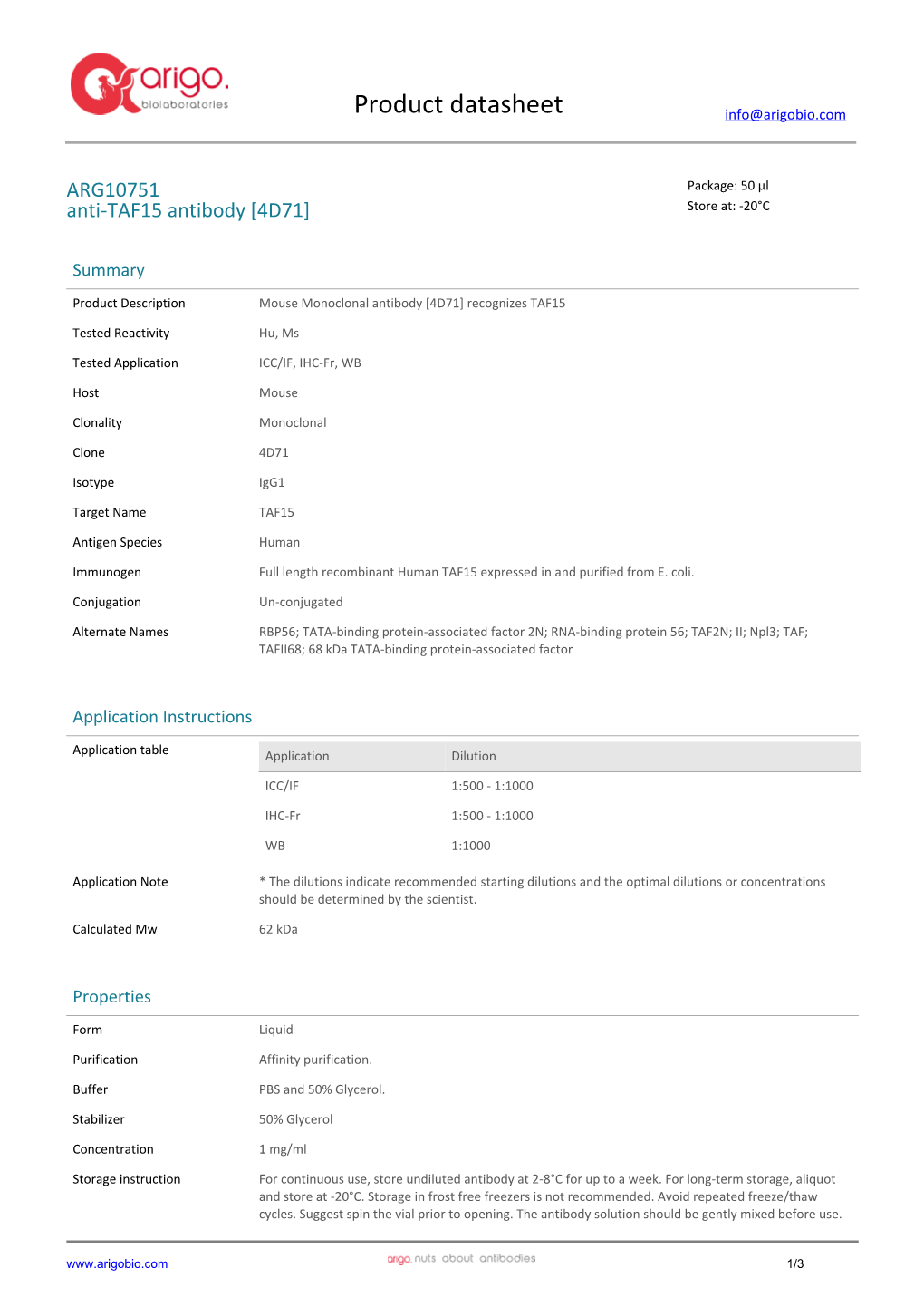 Anti-TAF15 Antibody [4D71] (ARG10751)