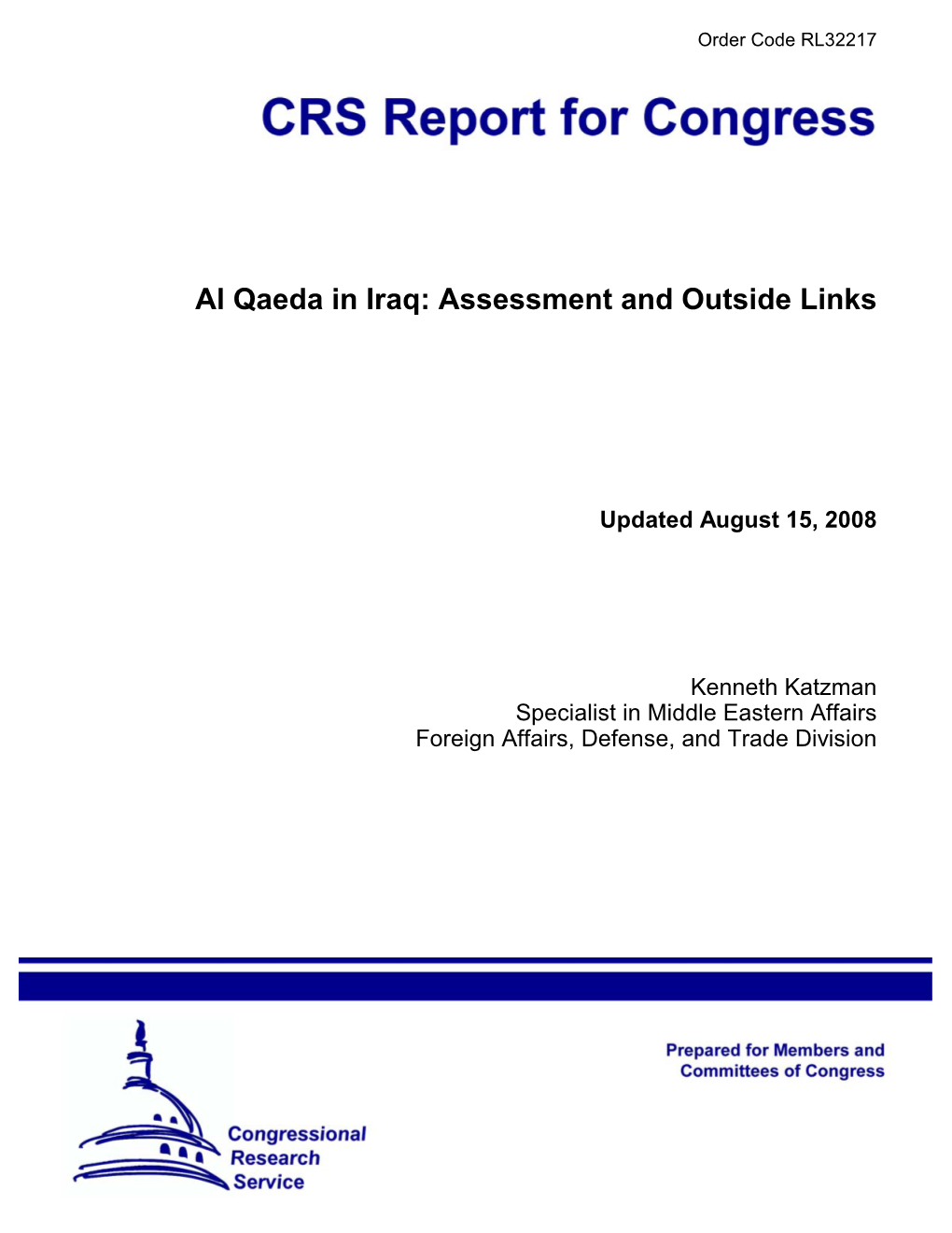 Al Qaeda in Iraq: Assessment and Outside Links