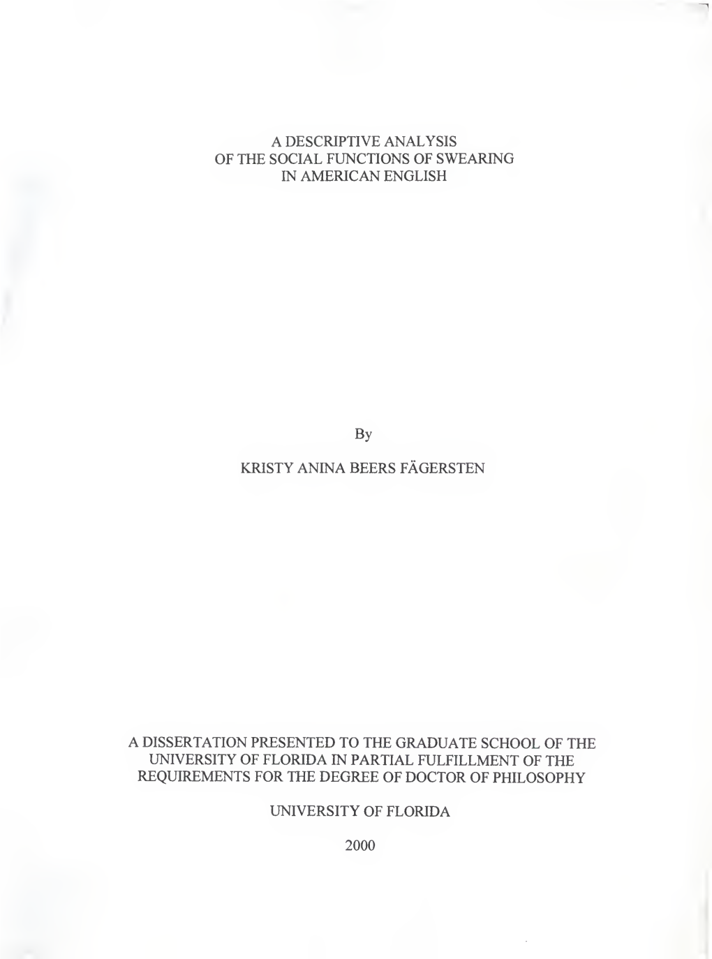 Descriptive Analysis of the Social Functions of Swearing in American English