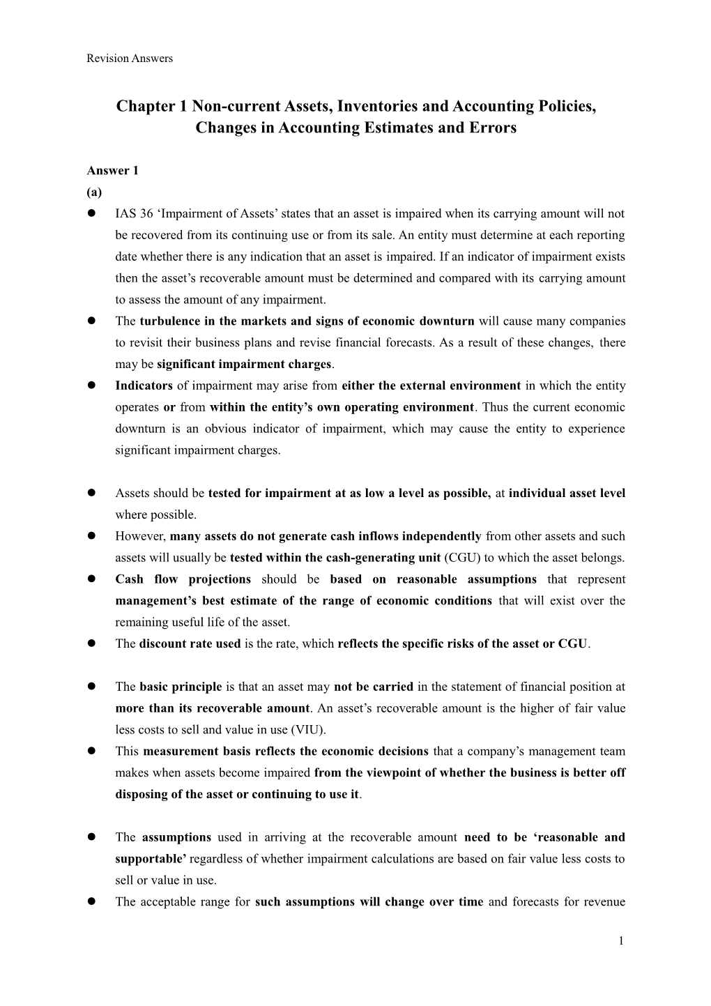 Chapter 1 Non-Current Assets, Inventories and Accounting Policies, Changes in Accounting