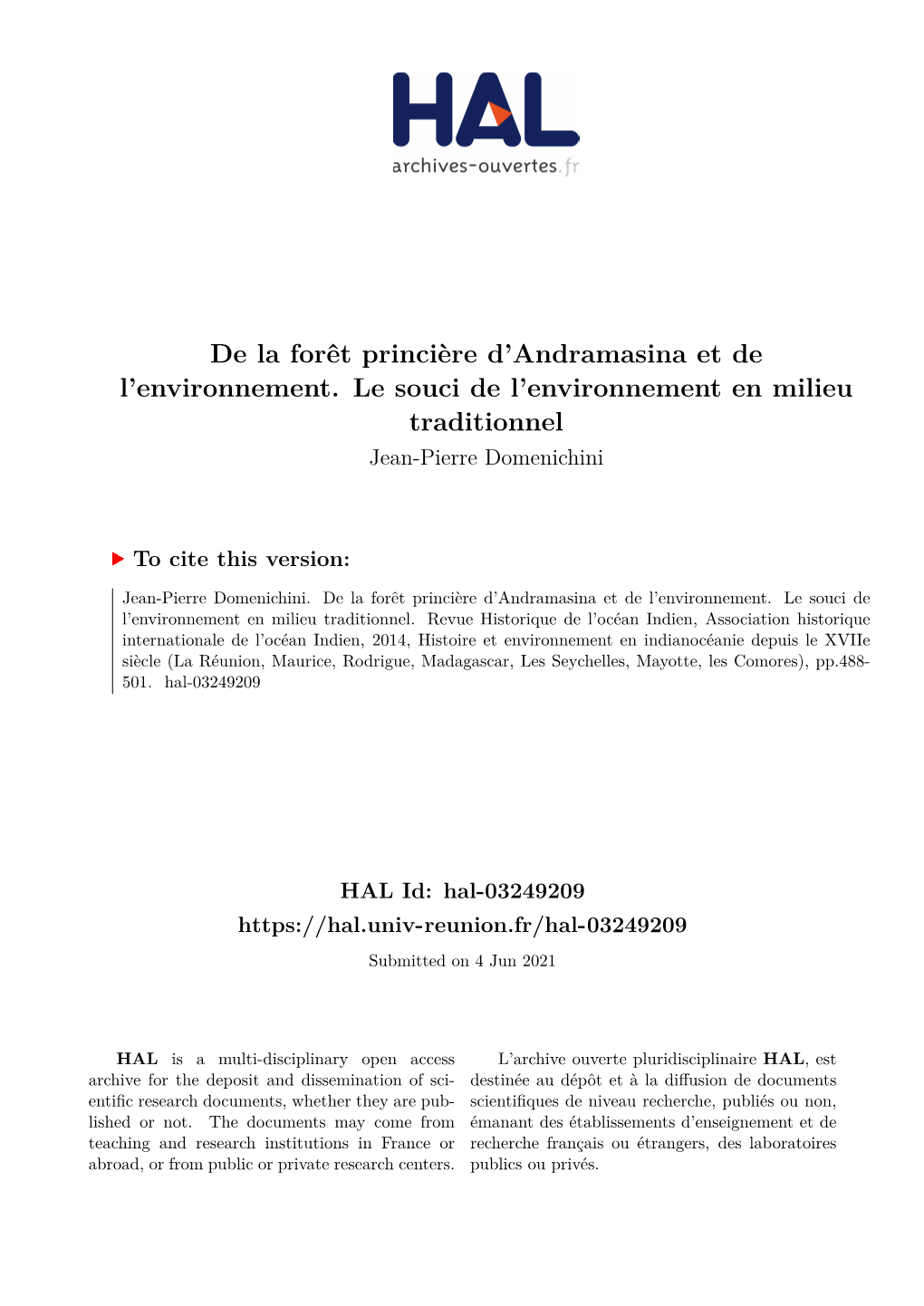 De La Forêt Princière D'andramasina Et De L'environnement. Le Souci De L