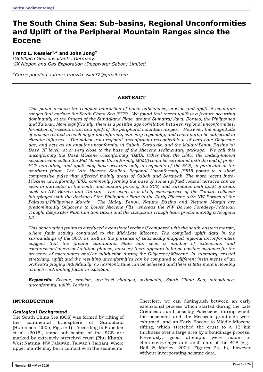 The South China Sea: Sub-Basins, Regional Unconformities and Uplift of the Peripheral Mountain Ranges Since the Eocene