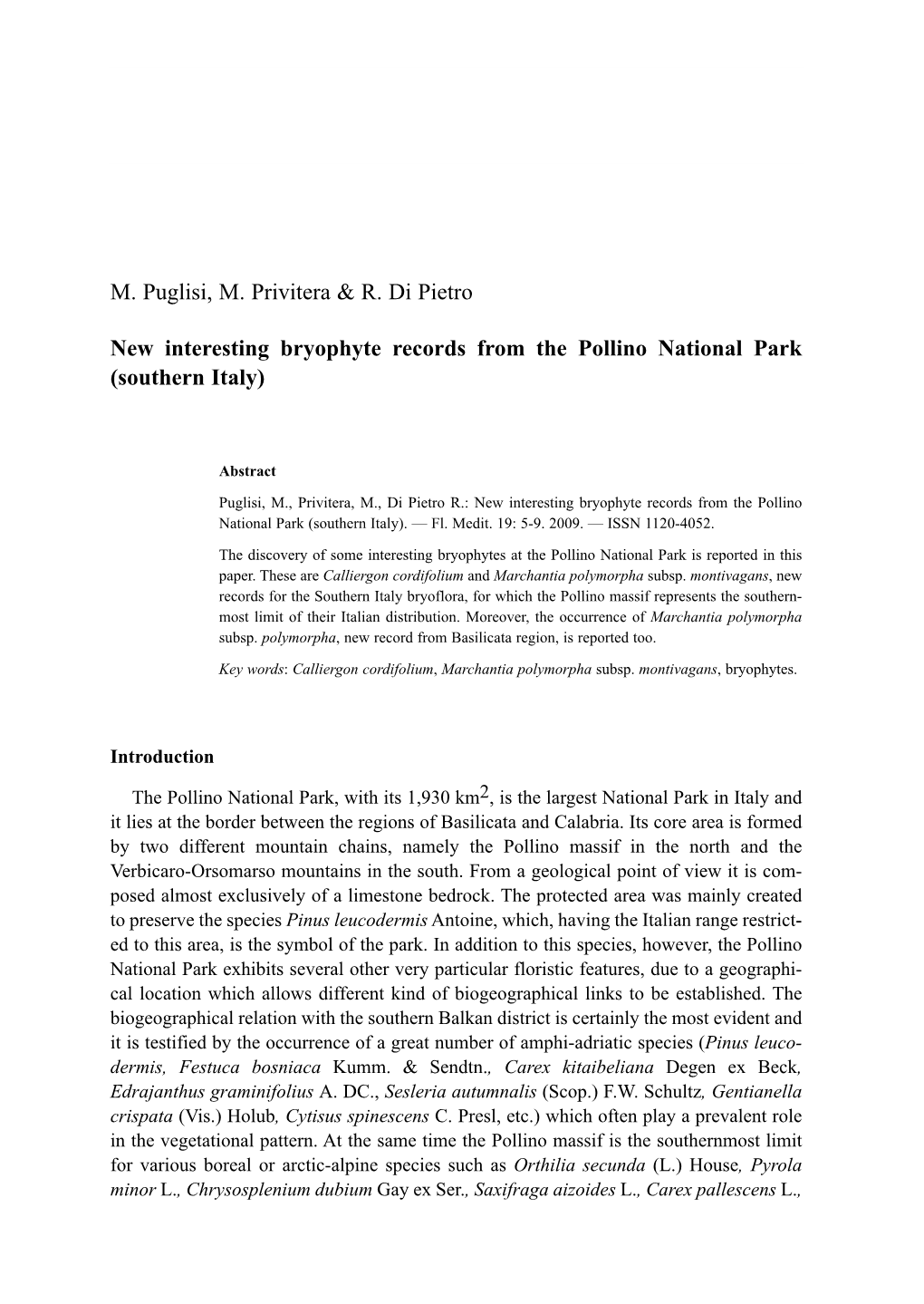 M. Puglisi, M. Privitera & R. Di Pietro New Interesting Bryophyte Records