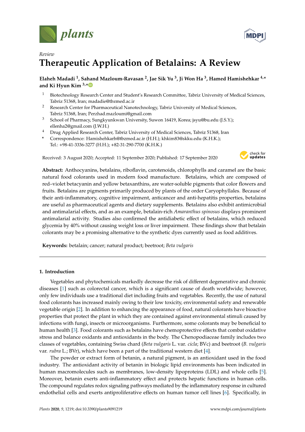 Therapeutic Application of Betalains: a Review