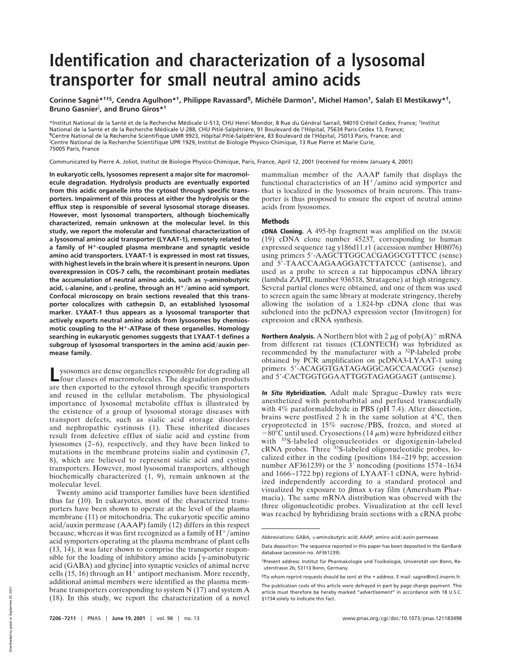 Identification and Characterization of a Lysosomal Transporter for Small Neutral Amino Acids