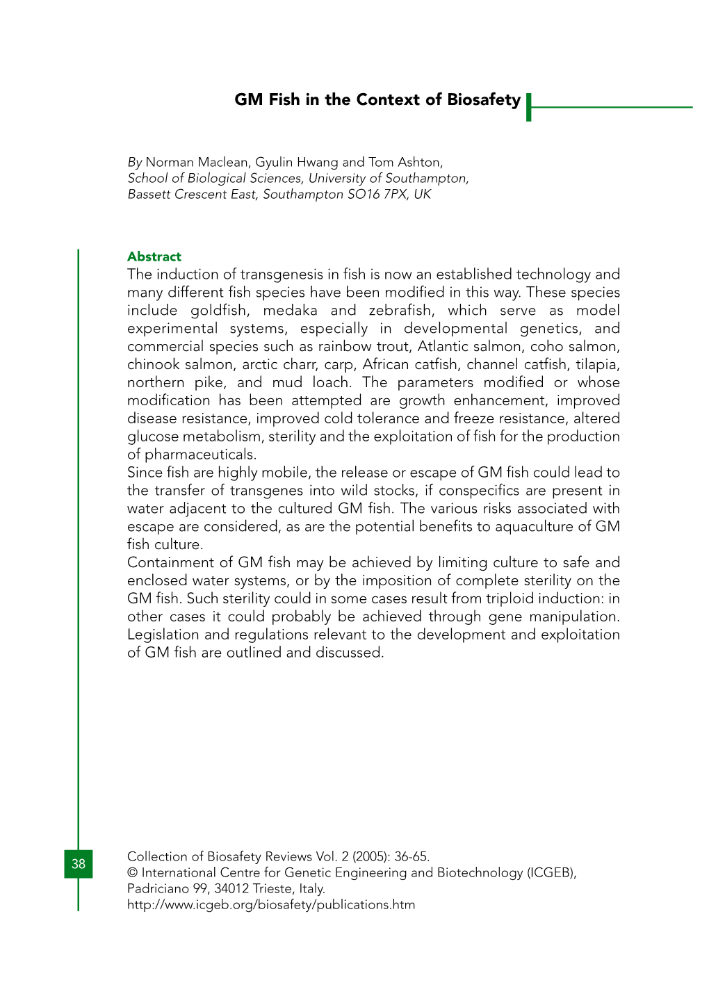 GM Fish in the Context of Biosafety (Norman Maclean)