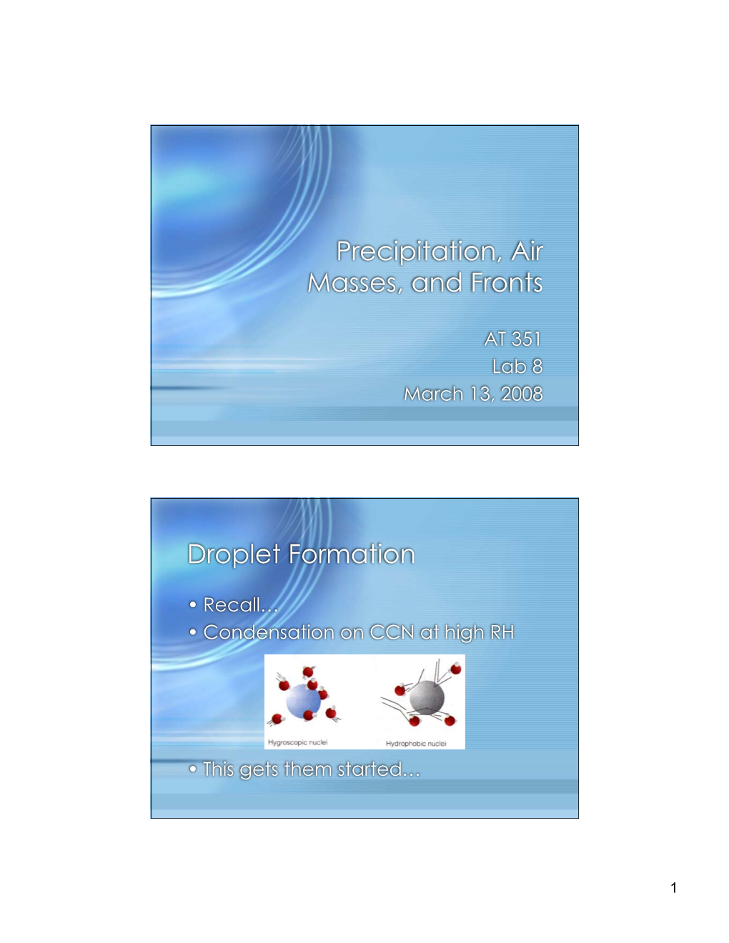 Precipitation, Air Masses, and Fronts Droplet Formation