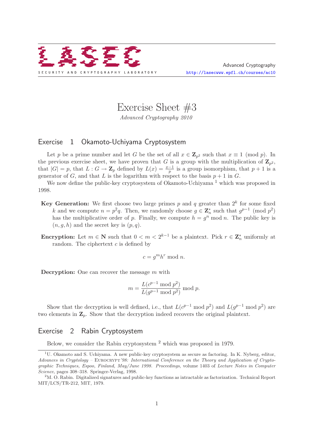 Exercise Sheet #3 Advanced Cryptography 2010