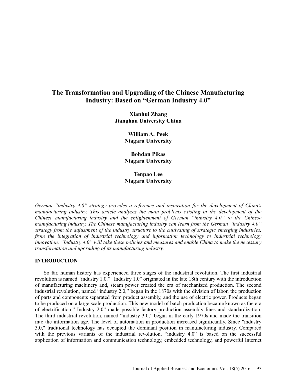 The Transformation and Upgrading of the Chinese Manufacturing Industry: Based on “German Industry 4.0”