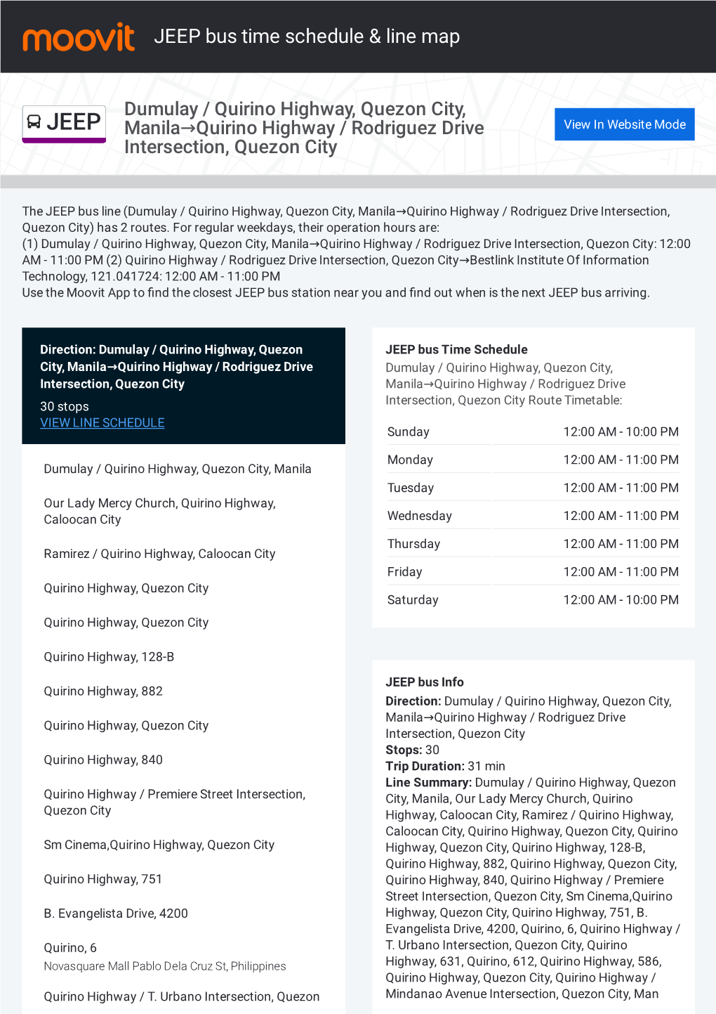 JEEP Bus Time Schedule & Line Route