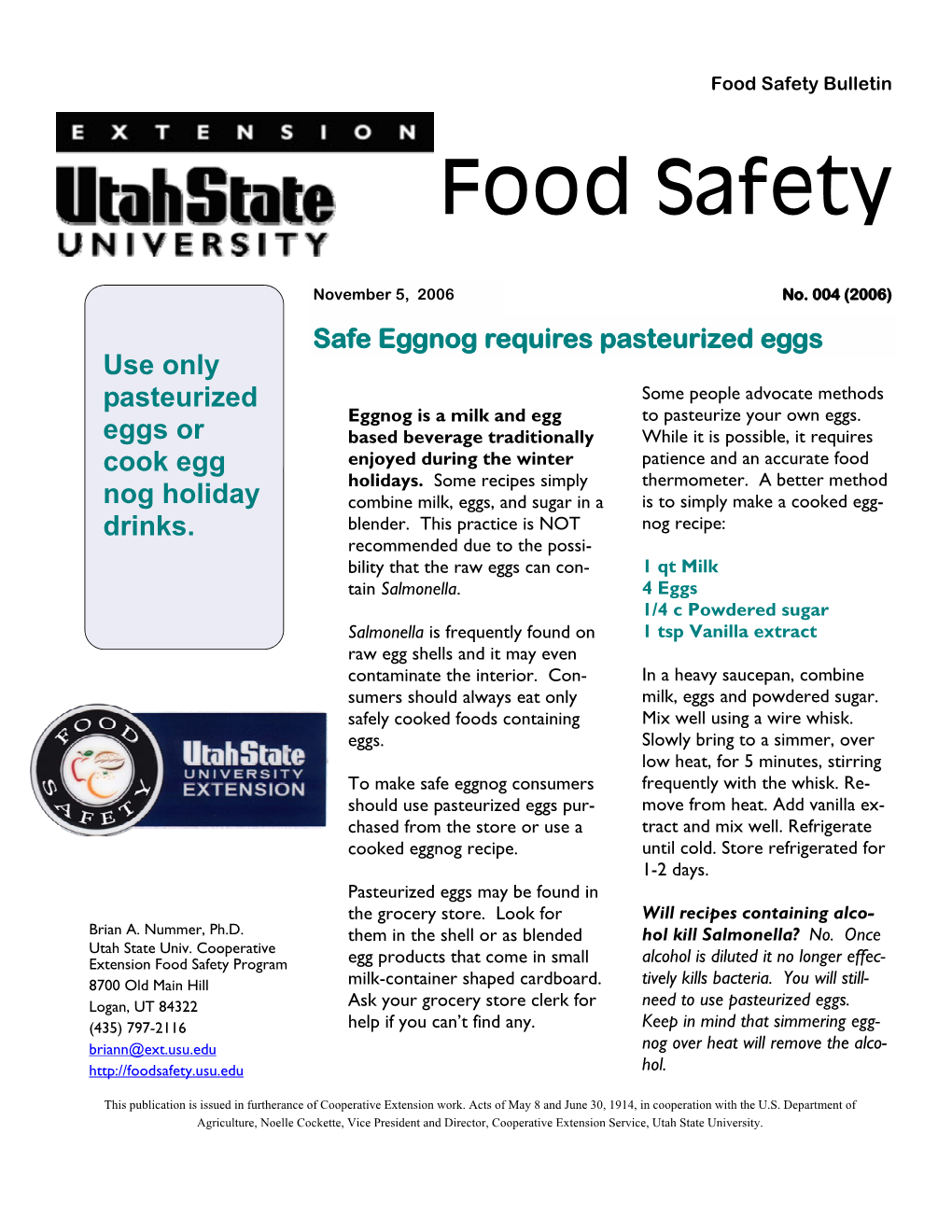 Food Safety Bulletin Food Safety