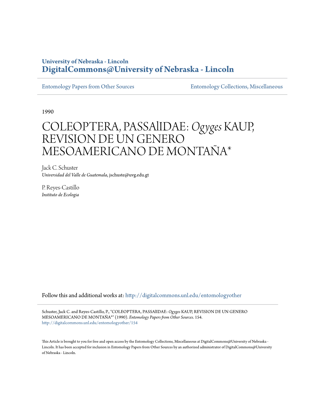 COLEOPTERA, Passalidae: &lt;I&gt;Ogyges&lt;/I&gt; KAUP, REVISION
