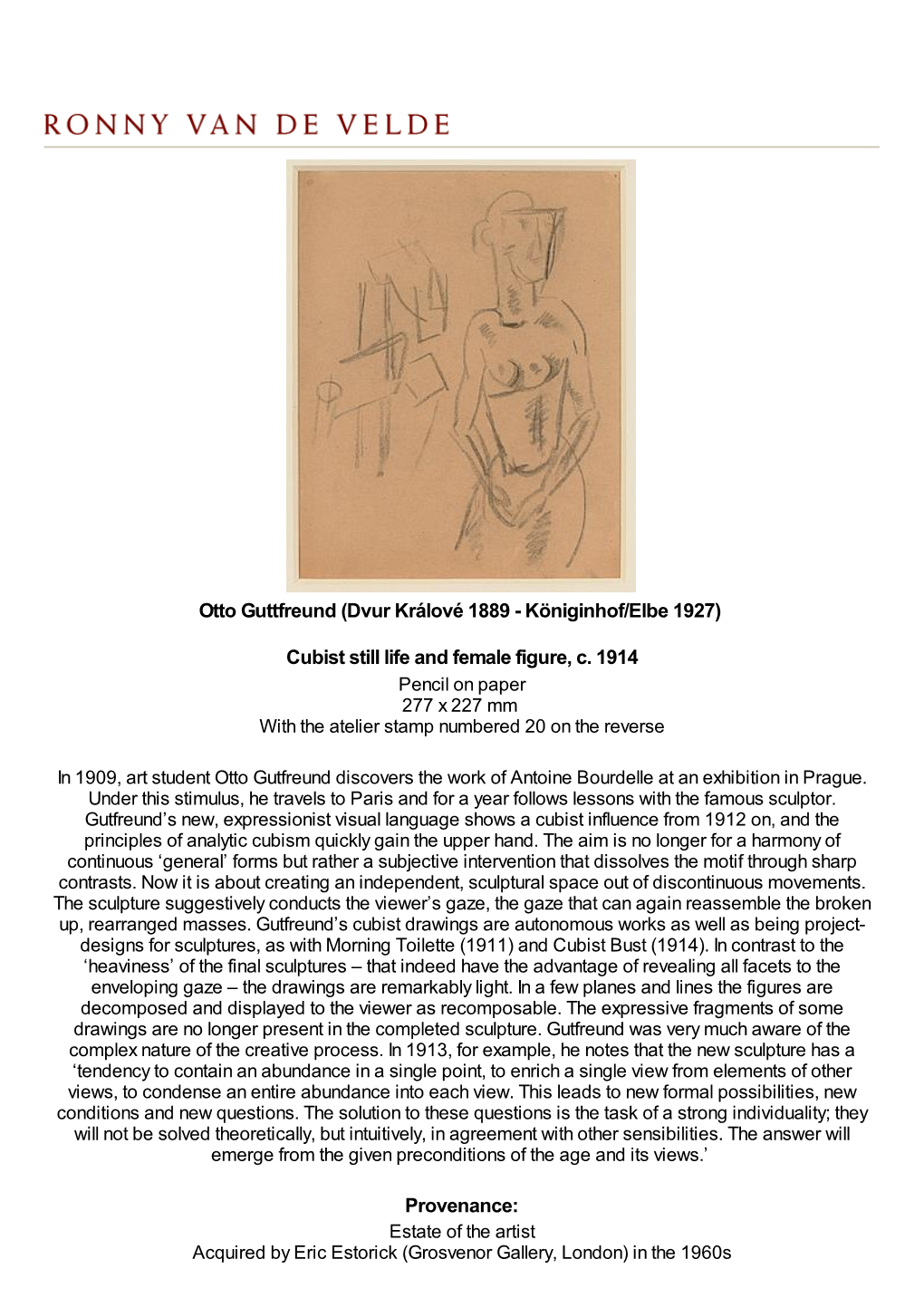 Cubist Still Life and Female Figure, C. 1914 Pencil on Paper 277 X 227 Mm with the Atelier Stamp Numbered 20 on the Reverse