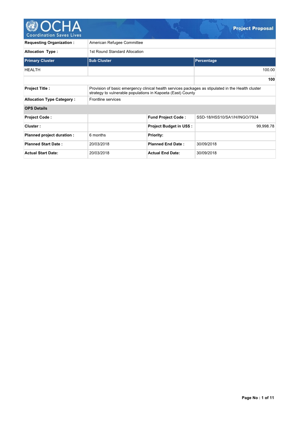 American Refugee Committee Allocation Type