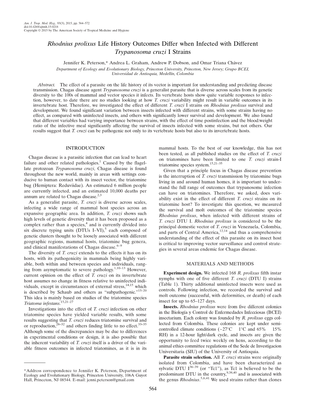 Rhodnius Prolixus Life History Outcomes Differ When Infected with Different Trypanosoma Cruzi I Strains