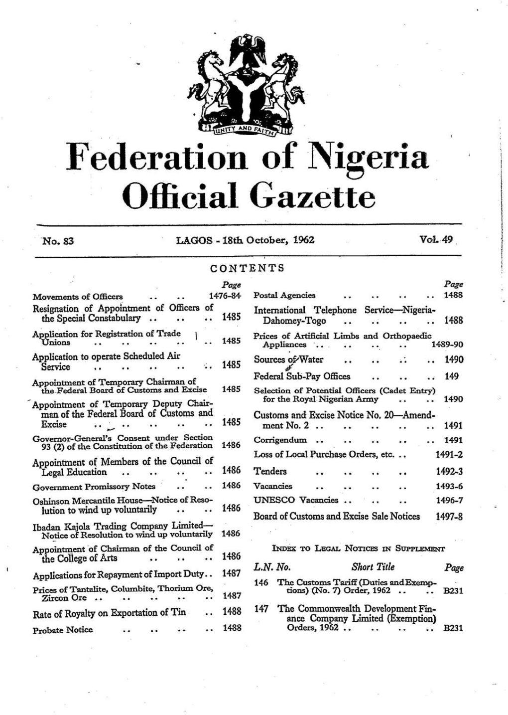 Federation of Nigeria I Official Gazette __