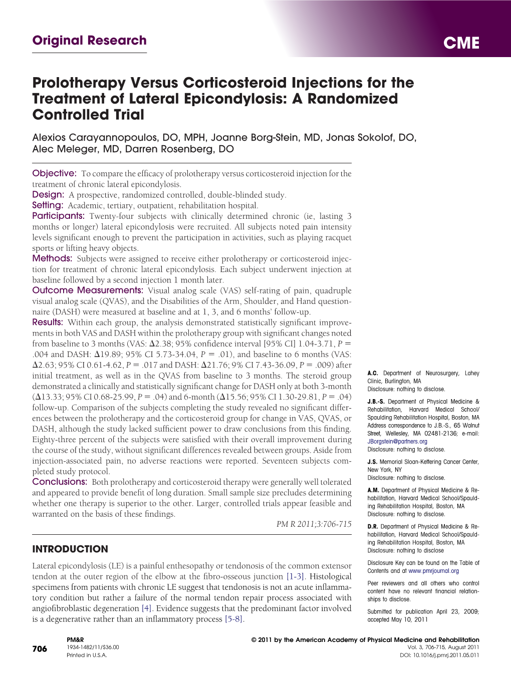 Prolotherapy Versus Corticosteroid Injections for the Treatment of Lateral Epicondylosis: a Randomized Controlled Trial