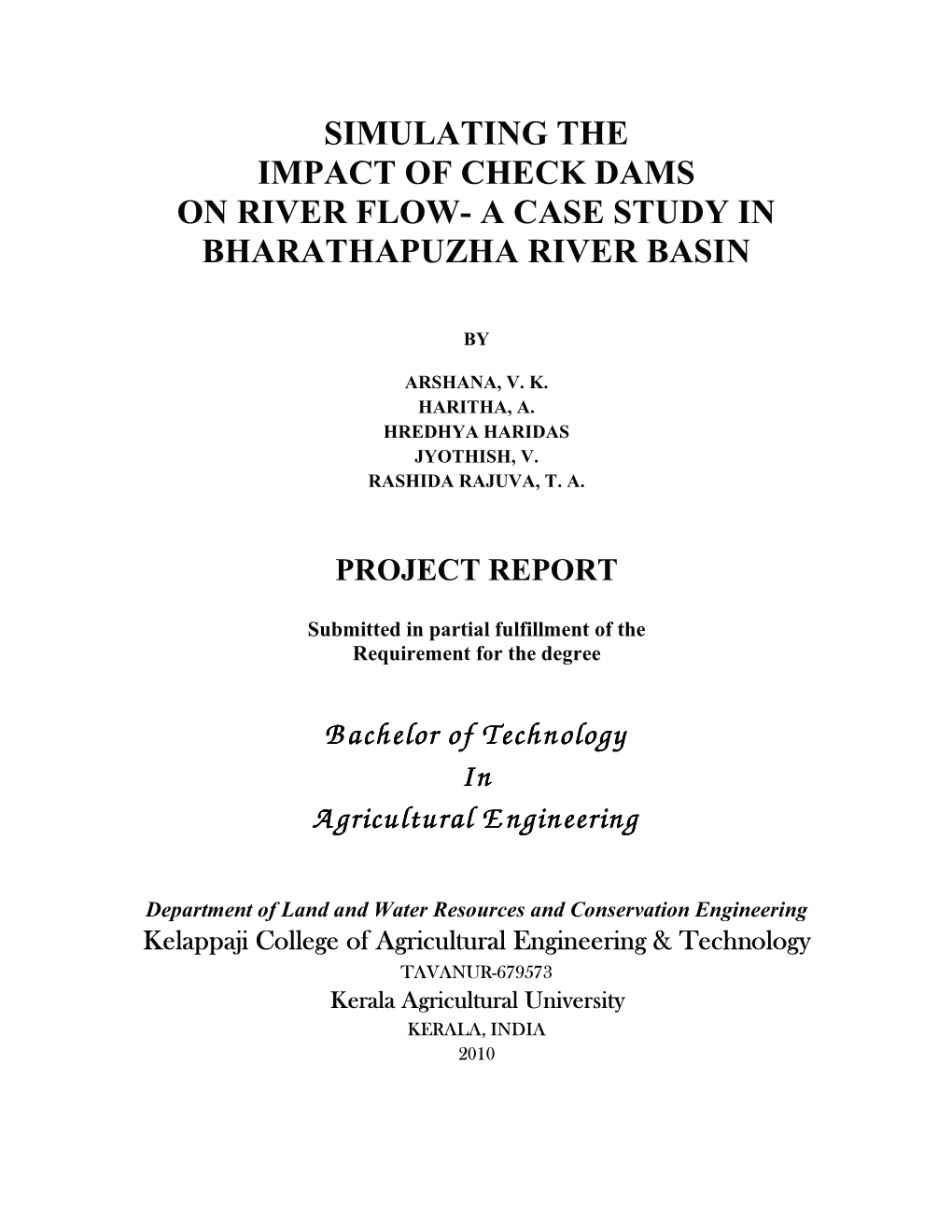 A Case Study in Bharathapuzha River Basin