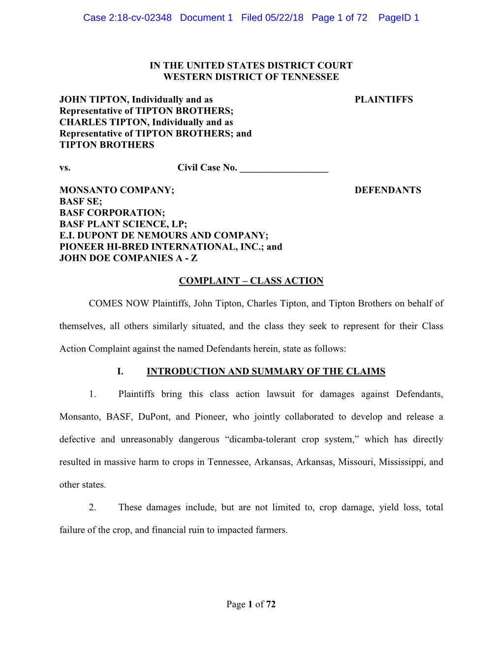 Page 1 of 72 in the UNITED STATES DISTRICT COURT WESTERN