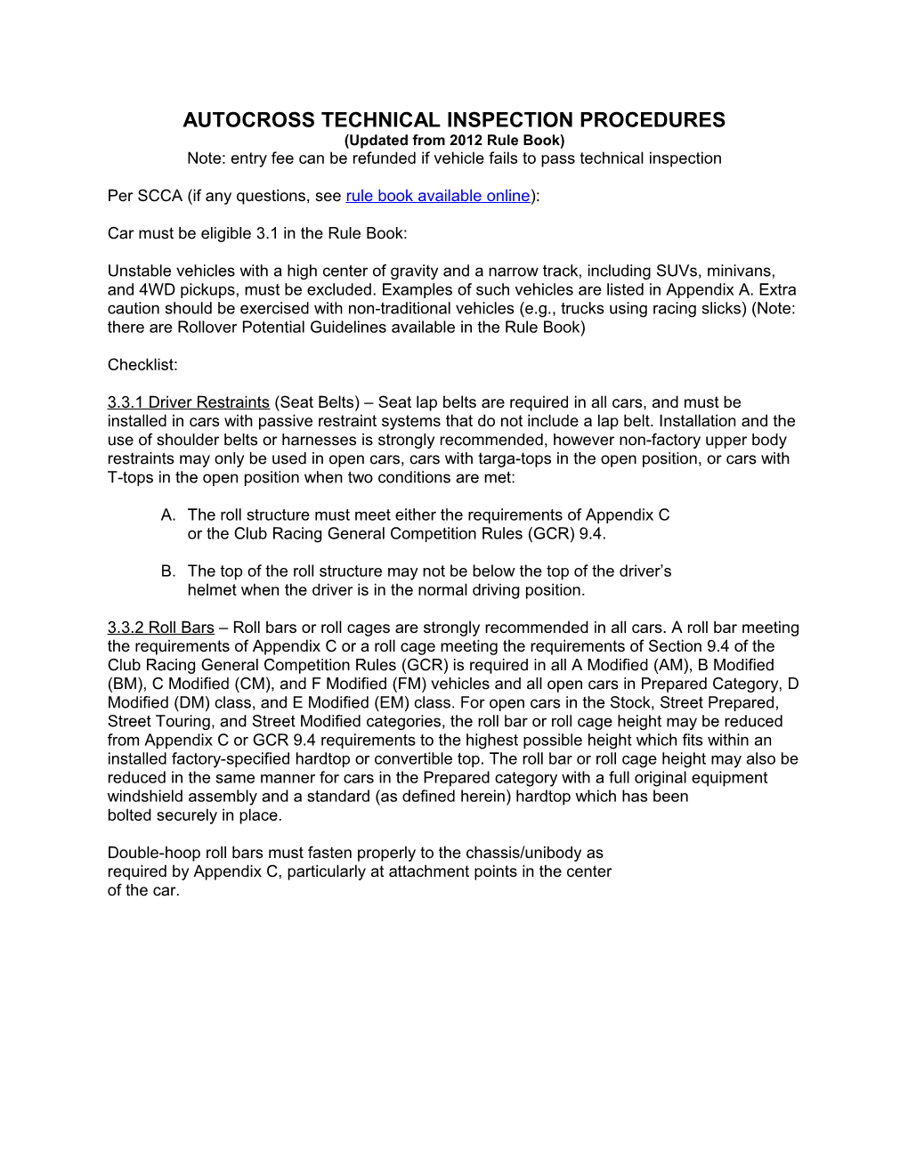 Autocross Technical Inspection Procedures